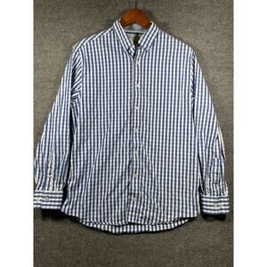 Nick Graham Button Down Shirt Men's Large Blue Check Long Sleeve Stretch Casual